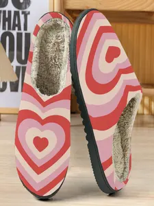 Gradient Heart Cotton Slippers, Gradient Love Pattern, Soft Plush Lining, Casual Home Shoes for Fall & Winter