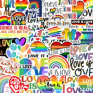 50pcs Rainbow Pride Stickers Pack, DIY Sticker, Waterproof LGBTQ+ Equality Love is Love Quote & Rainbow Decals for Laptop, Water Bottle, Journal & Scrapbook, Pride Ally Gift
