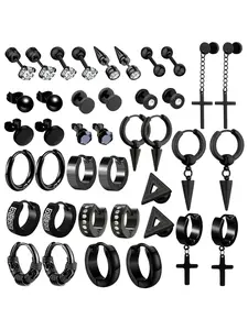 20 pairs of punk hip-hop style 316L stainless steel earring set, perfect for gifting and creating a fashionable look, suitable for both men and women, suitable for daily or party use