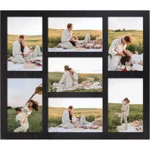 YESKAY 4x6 Picture Frame Collage for Wall Decor, Multiple Photo Collage Frames with Tempered Glass, 7-Opening for 4 x 6 Picture Frames, Rustic Black, 1 Pack
