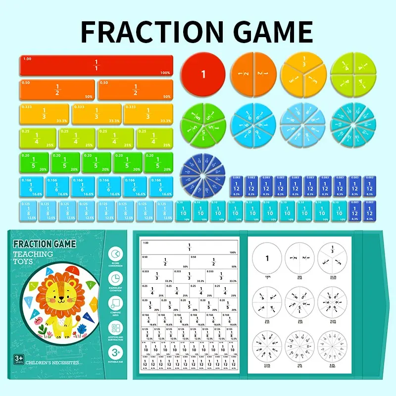 Magnetic Fraction Pebbles Set with Demonstration Book, Visual Math Teaching Materials for Elementary School, Montessori Home Education Supplies