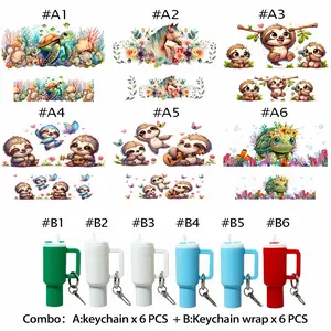 12 in 1 DIY Cute Animal Theme Handmade Set, 6 Keychains Mini Cups & 6 UV DTF Stickers, Perfect for Bag Decoration, Father's Day Gift