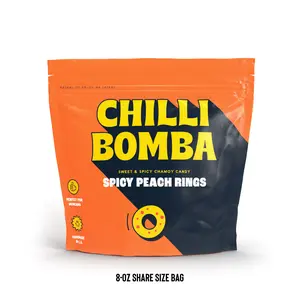 Chilli Bomba Sweet & Spicy Chili Chamoy Candy Spicy Peach Rings - 8oz Share Size Bag
