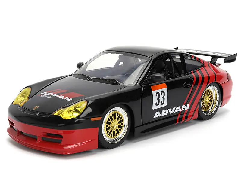 Jada Toys 1:24 Porsche 911 GT3 RS (996) #33 "ADVAN" Black and Red Diecast Model Car
