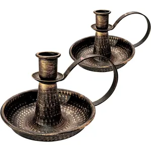 Brass  Candlestick Holders, with Handle, Taper Candle Holder for Candlesticks, for Fireplace Party, Dining, , Wedding Decor,Fits 3/4 inch Thick Candle&Led Candles(Set of 2 count)