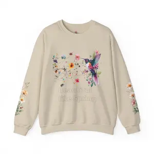 Hummingbird Floral Spring Crewneck Sweatshirt | 'Beautiful' Back Print