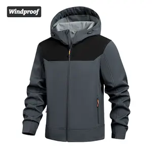 Men's Windproof Softshell Jacket, Hooded Color Block Windbreaker, Outdoor Athletic Zip-Up Coat, Durable Tactical Training Parka, Casual Streetwear for Autumn and Winter