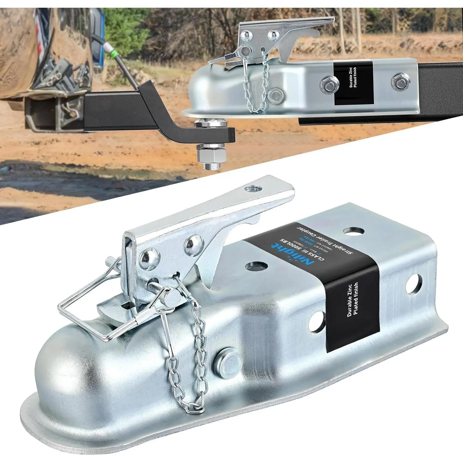 Nilight Durable Straight Trailer Coupler - 2-in Hitch Ball Fit, 3-in Channel, 3500 LBS Capacity, Security Latch, Latch+Chain Lock, Bolt&Weld Installation, Outdoor Use for Trucks