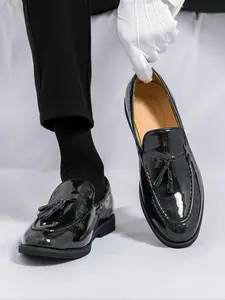 Men's Fashionable Solid Color Tassel Decor Slip on Rubber Dress Shoes, Formal Office Shoes for Men, Stylish All-match Shoes for Daily Wear