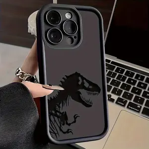 A Dinosaur Shadow Black Cool Phone Case, Suitable for iPhone 11/12/13/14 Pro/15 Pro Max/16 Plus/17 Air, Shockproof and Full Protection, Best Choice for Birthday, Holiday, Christmas, Halloween Gifts TY09