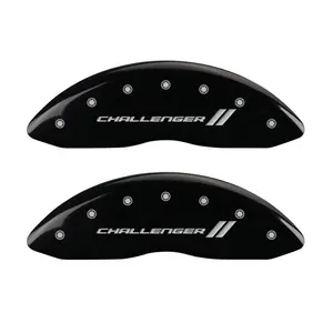 MGP 4 Caliper Covers Engraved Front & Rear With stripes/Challenger Black finish silver