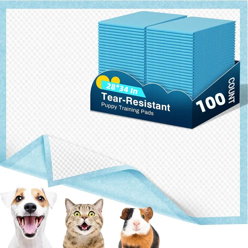 100-Pack X-Large Puppy Pee Mats (34" Wide, 34"x28" Size) - Ultra Absorbent, Leakproof, Waterproof, Tear-Resistant Potty Training Pads for Dog Housebreaking, 100 Pads on Hand, Urinary Care Solution