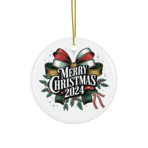 Merry Christmas 2024 Ceramic Ornament, 2 Shapes