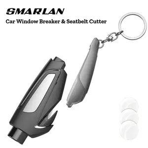 CS-B12 Car Window Breaker Tool Tungsten Steel Emergency Escape Keychain with Seatbelt Cutter and 3 Test Glass Sheets