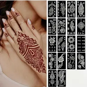 Henna Stencils Sheet Henna Tattoo Kit, Reusable Henna Stickers for Hand Forearm Indian Arabian Self Adhesive Tattoo Templates