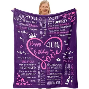 1PC 40th birthday gift Slogan Print Blanket for her, 40th birthday gifts, 40th birthday decorations for women, creative happy 40th birthday gifts, 40th birthday gifts for mom, wife, 40th birthday blanket