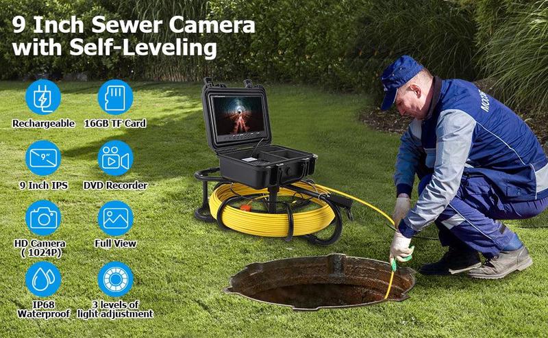 GARVEE Sewer Camera with Locator,300 FT 9" Screen,Pipeline Inspection Camera w/DVR Function & Snake Cable, Waterproof IP68 Borescope with LED Lights,Self-Leveling, Marked Cable