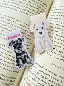 Schnauzer Dog Magnetic Bookmarks Set of 2 - Collectible, Custom Printed, White Puppy, Salt & Pepper Puppy (Office Stationery), Collectible Bookmarks