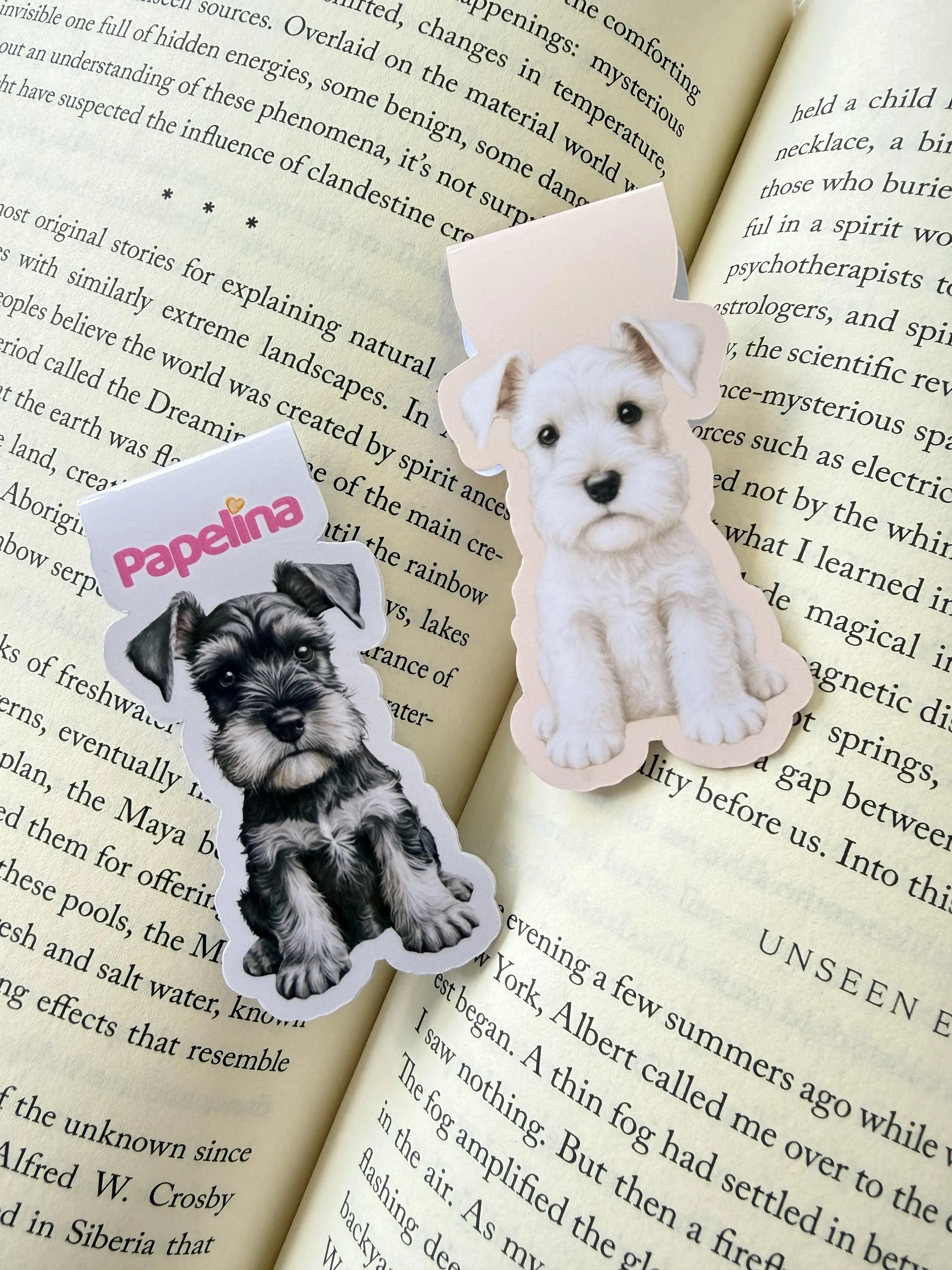 Schnauzer Dog Magnetic Bookmarks Set of 2 - Custom Printed, White Puppy, Salt & Pepper Puppy, Book-Inspired, Cartoon Sticker (Office Stationery), Book-Inspired Bookmarks, Cartoon Sticker Bookmarks