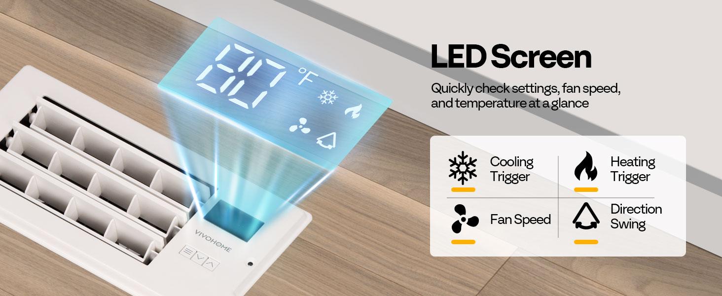 VIVOHOME Register Booster Fan with Adjustable Wind Direction Louver, Smart Intelligent Thermostat & 10-Speed Remote Control - Vent Cover for Room, Floor, Wall, Home Improvement for Weak AC Vent