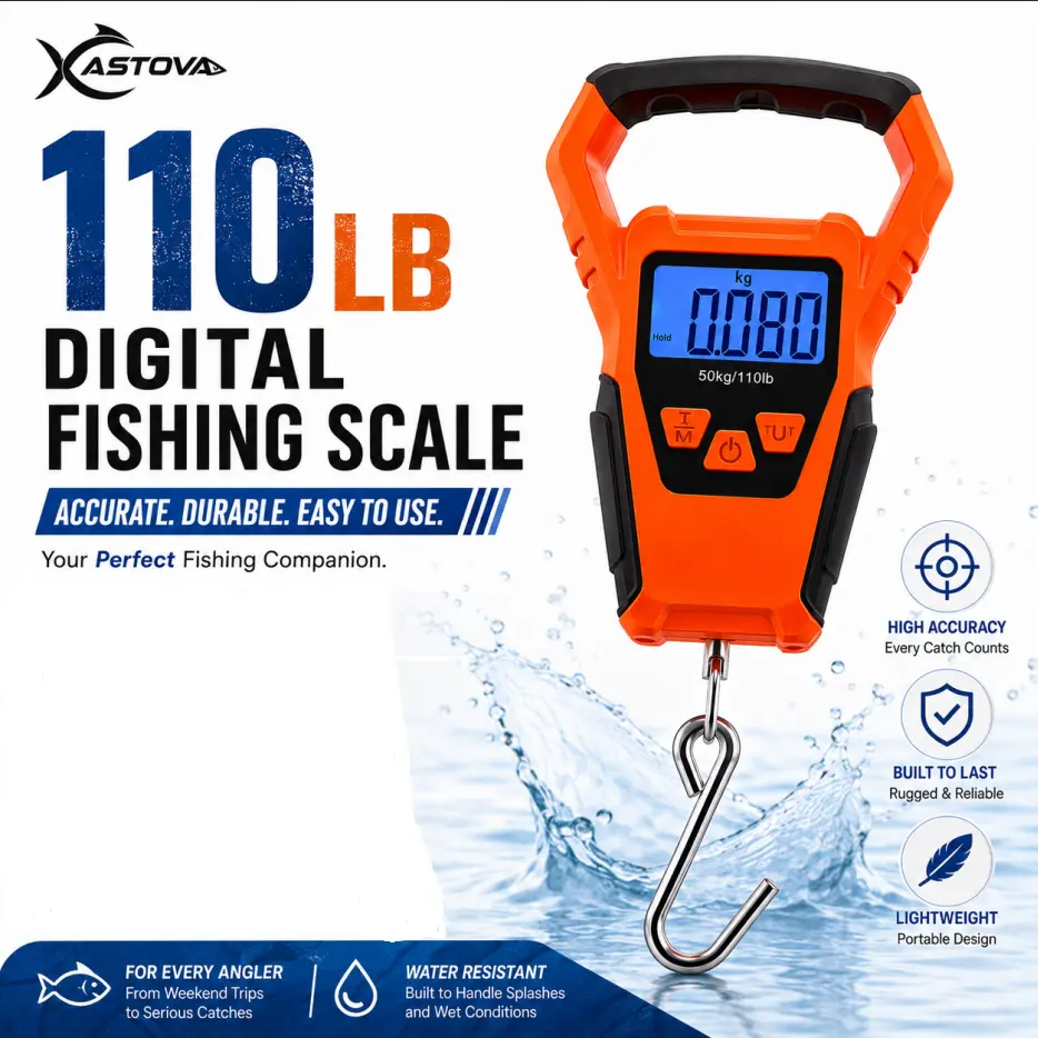 Digital Fishing Scale with Built-in Tape Measure, Handheld Plastic Body with Ergonomic Grip, 110 lbs Max Capacity, Battery-Powered, oz/lb/kg Units, Digital Weighing Scale, Batteries, Heavy Duty, Anglers, Scale + Tape sport accessory