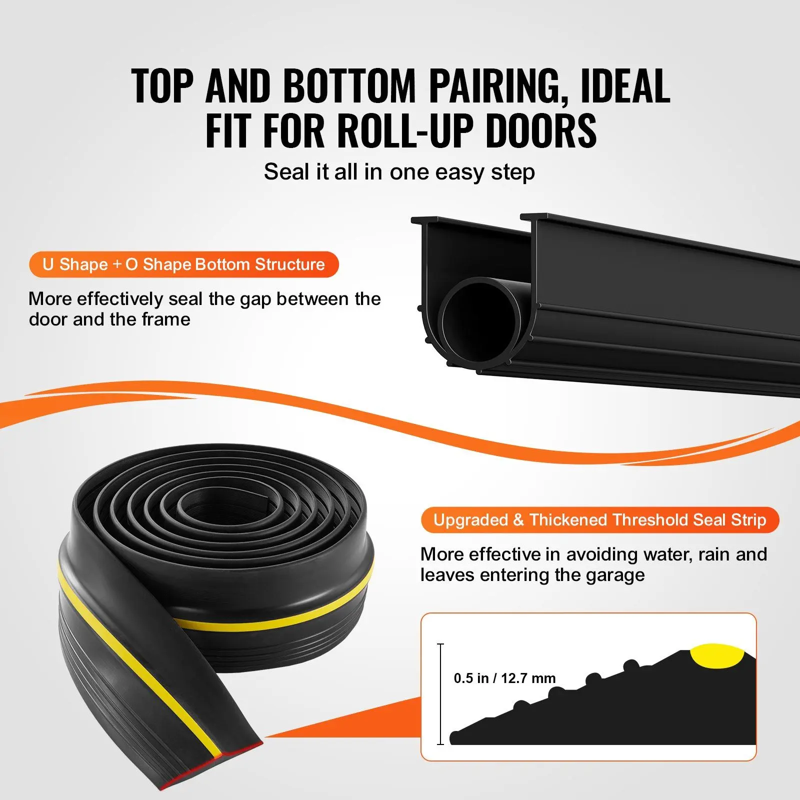 VEVOR Garage Door Threshold & Bottom Seals Kit, 10 FT Universal Durable PVC Door Sweeps, Easy to Apply, Excellent Weather Resistance, Long-Lasting Waterproof Seal for Shop, Basement