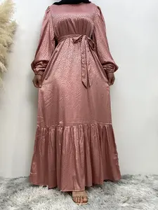 Women's Leopard Print Belted  Islamic  Dress, Elegant Round Neck Long Sleeve Dress for Party Holiday Wedding Guest, Ladies Clothes for All Seasons