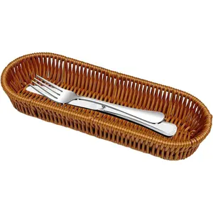 Easter Basket Small, Silverware Organizer Basket, Flatware Organizer for Drawer, Small Bread Baskets, Stackable Wicker Baskets for Stationery (Oval)