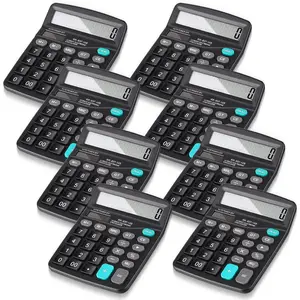 8 Pieces 12-Digit Solar Basic Desktop Calculator with Large Display, Electronic Dual Power Handheld Calculator for Home, Office, School (Black)