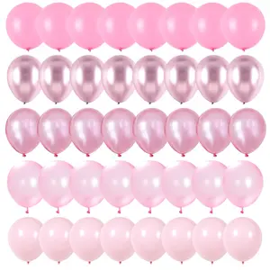 Pink Balloon Set, 60 Pieces, 12 Inch Metal Chrome Pearl Macaron Color Light PInk, Girl Birthday Decorations Wedding Anniversary Baptism Baby Party