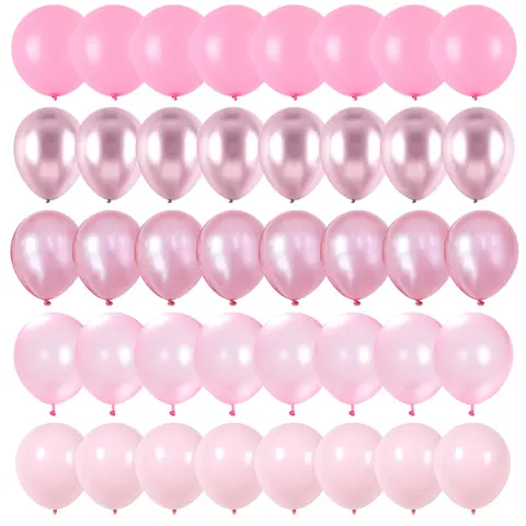 Pink Balloon Set, 60 Pieces, 12 Inch Metal Chrome Pearl Macaron Color Light PInk, Latex Balloons For Balloon Arch, Girl Birthday Decorations Wedding Anniversary Baptism Baby Party Balloon Arch Decoration