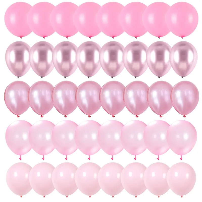 Pink Balloon Set, 60 Pieces, 12 Inch Metal Chrome Pearl Macaron Color Light PInk, Latex Balloons For Balloon Arch, Girl Birthday Decorations Wedding Anniversary Baptism Baby Party Balloon Arch Decoration