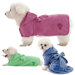 Pet Embroidered Paws Hat Bathrobe, Nylon 20% Polyester 80%, Velcro & Tie Design, Universal Absorbent Clothes for Small Medium Large Puppy Poodle Dogs Cats #GLOBAL PICKS