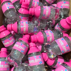 Mini Soda Bottle Lipgloss NOVELTY Stunn Soda Holographic Glossy Glitter Lip Gloss - Peach Scent - Pink Cute Packaging (SOLD INDIVIDUALLY)