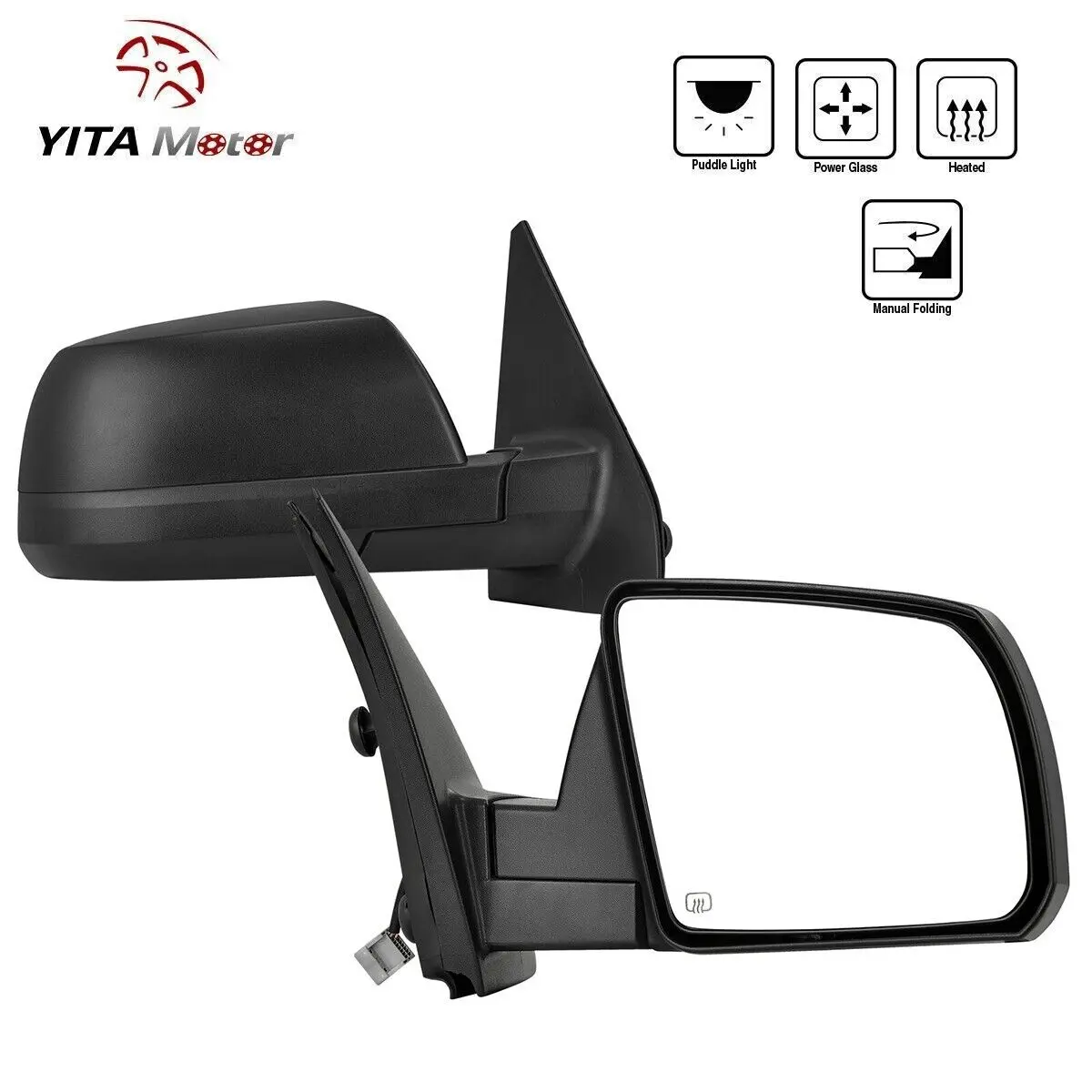 YITAMOTOR 1PC Right/Left Passenger Side Mirror Compatible with 2007-2013 Tundra, Towing Mirror with Power Adjustable Heated Manual Folding Puddle Light Black