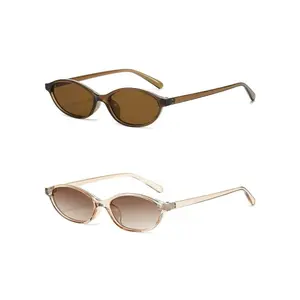 SUNVOES Women's 2PCS Retro Oval Cat Eye Sunglasses, 90s-Era Stylish Dark Shades, Lightweight Narrow Anti-UV Women's Sunglasses for Summer, Womens Sunglasses