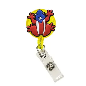 Puerto Rico Frog Flag Badge Reel Funny Nurse Doctor CNA ID Holder Badge Clip Retractable 25 inch Extension Yazzle Dazzle