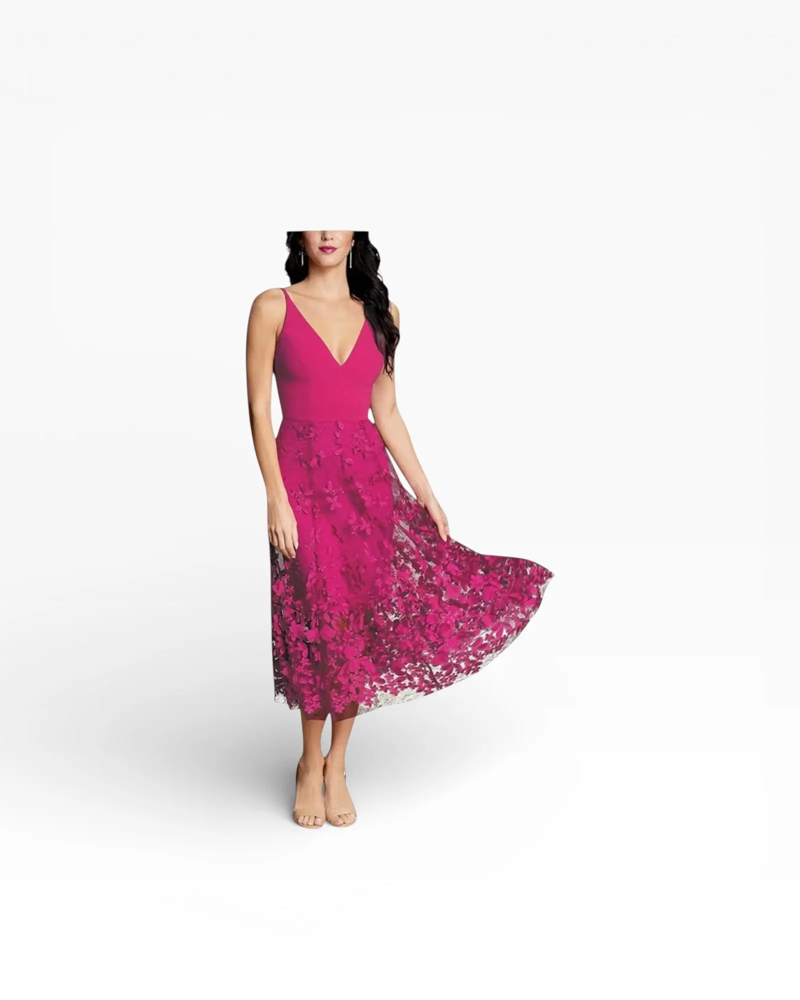 NEW SIZE MEDIUM Dress the Population Darleen Sleeveless Plunging Neckline  Fit and Flare Midi Dress - TikTok Shop