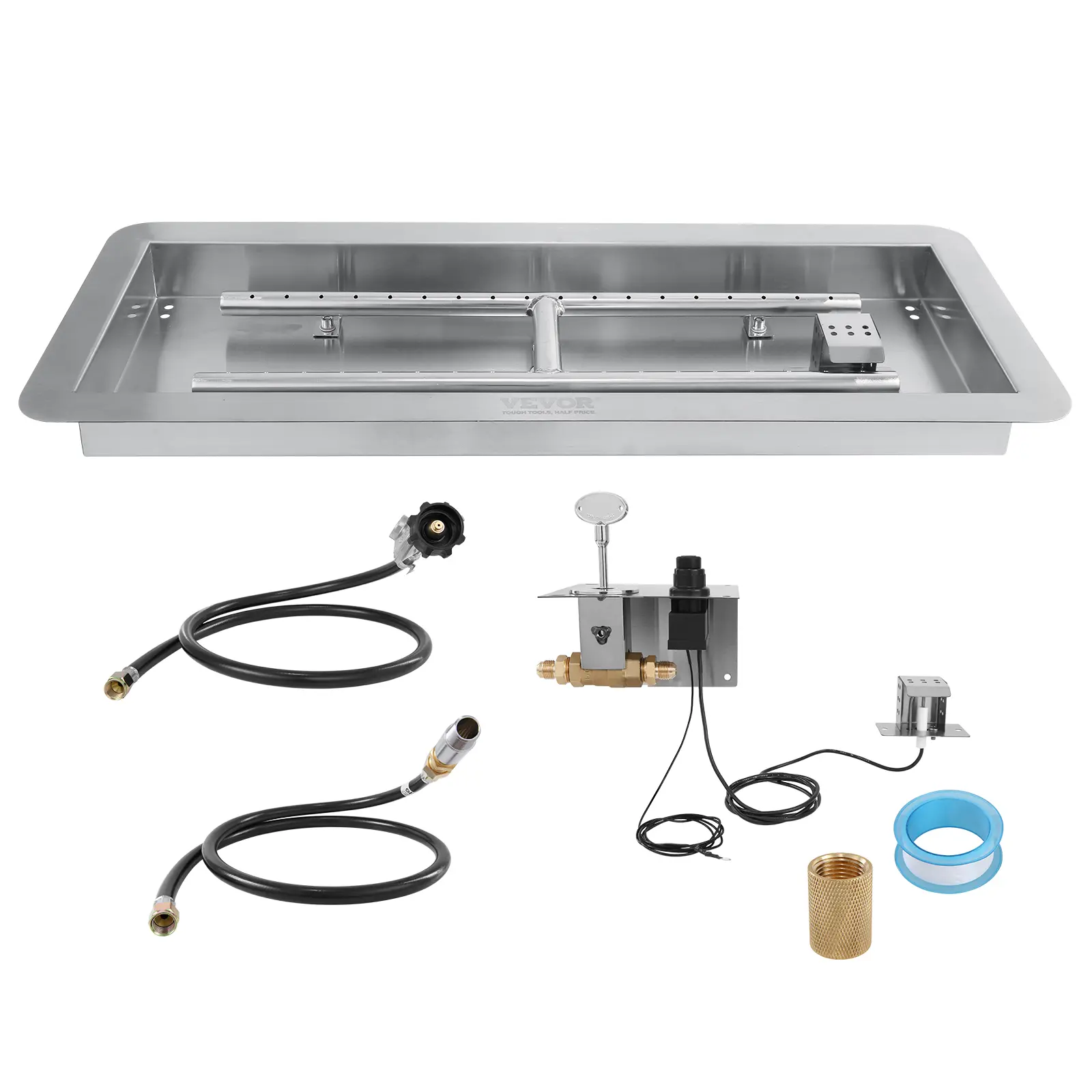 【Summerfinds】VEVOR 36 x 12 inch Drop-in Fire Pit Pan Rectangular Stainless Steel Fire Pit Burner KitNatural & Propane Gas Fire Pan 150,000 BTU with H-Burner for Indoor or Outdoor Use