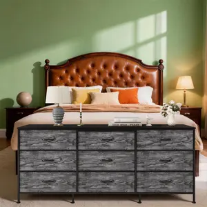 Garvee 63" Entertainment Center and 9-Drawer Dresser with Wooden Top and Wide Fabric Storage Chest, Multi-Function Media Console for Living Room and Bedroom Organization, Easy to Assemble
