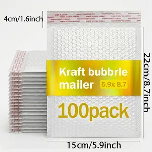 50/100 Pcs 5.9x8.7 Inch Bubble Mailers, Self-Sealing Padded Shipping Envelopes - Waterproof Tear-Resistant Bags for Mailing Necklaces, Compact Mirrors & Small Photo Frames