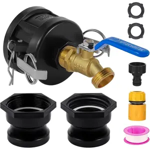 IBC Tote Hose Adapter, 2" Cam Lock Fittings for 275-330 Gallon IBC Tote , 2" Fine and Coarse , 3/4" Male NPT Inlet x3/4" Male GHT Brass Hose Faucet Garden Hose Connector