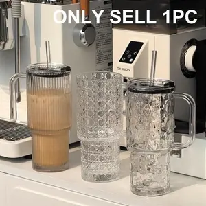 Glass Tumbler With Lid And Straw, Double Layer Insulated Glass Cup, Glass With Handle, Wide-Mouth Iced Coffee Cup, For Drinking Iced Coffee, Tea, Juice, Smoothies, Suitable For Hot & Cold Beverages