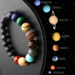 Fashion Style Cosmic Galaxy Planet Creative Bracelet, Natural Stone Elastic Guardian Planet Bracelet, Unisex Jewelry for Men and Women
