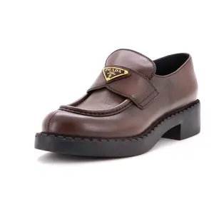 Pre-owned Prada Women's Triangle Logo Loafers Spazzolato Leather by Rebag