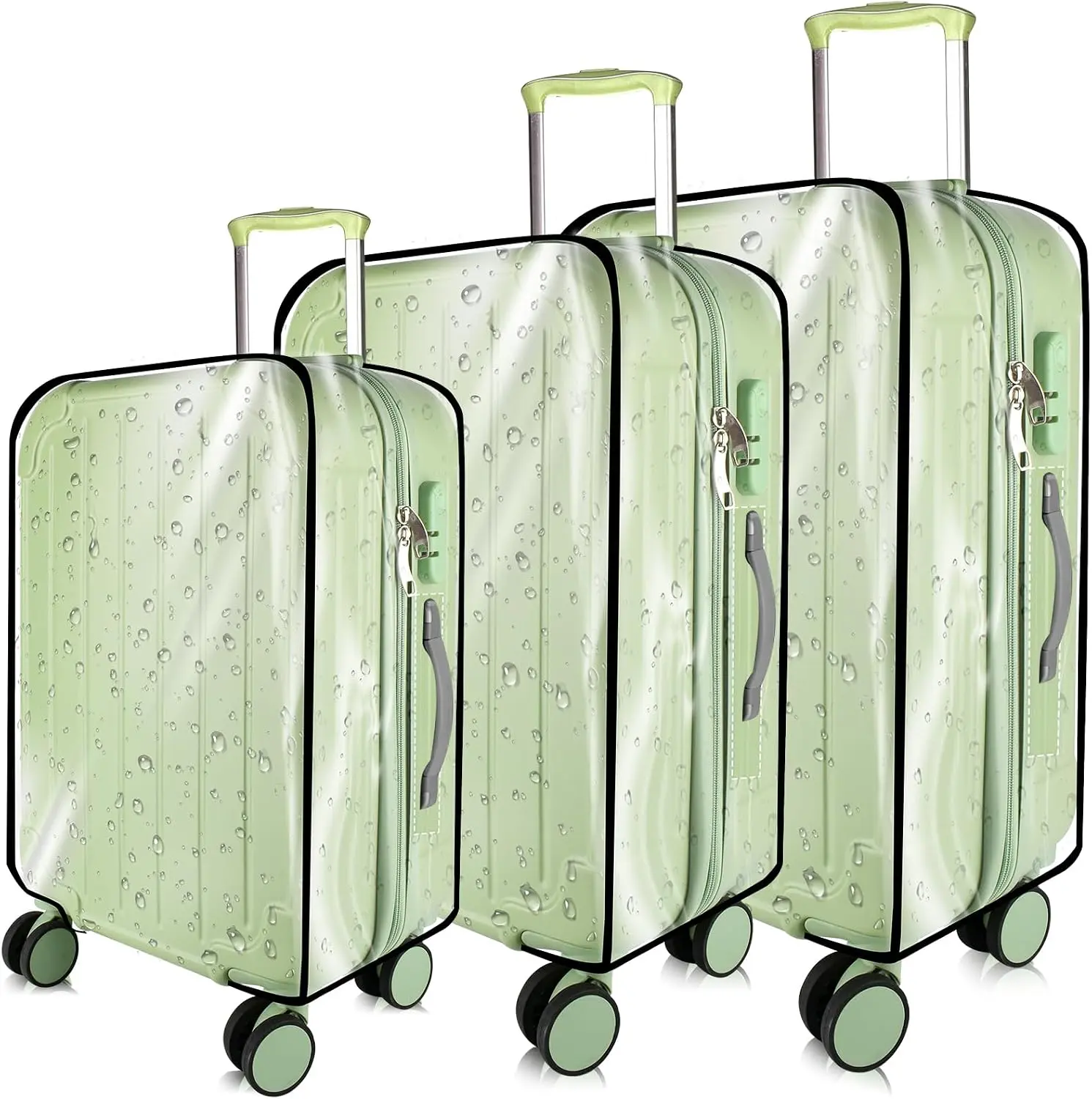 Clear Luggage Cover Protector, 3 Pack PVC Suitcase Covers for 20 24 28 Inch Luggage, Waterproof Travel Bag Covers, Transparent Dustproof Protective Covers for Wheeled Suitcases