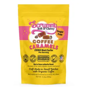 Scrummy Sweets Coffee Caramels - All Natural, Sugar Free, Keto Certified made with Organic Cream & Butter and Organic Fair Trade Coffee - 3.5oz Bag