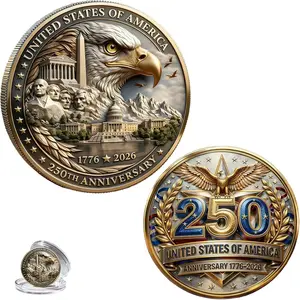 USA 250th Anniversary Coin 1776-2026 3D America 250 Merchandise for Patriotic Celebration 4th of July Independence Day Gifts for Veterans & History Lover