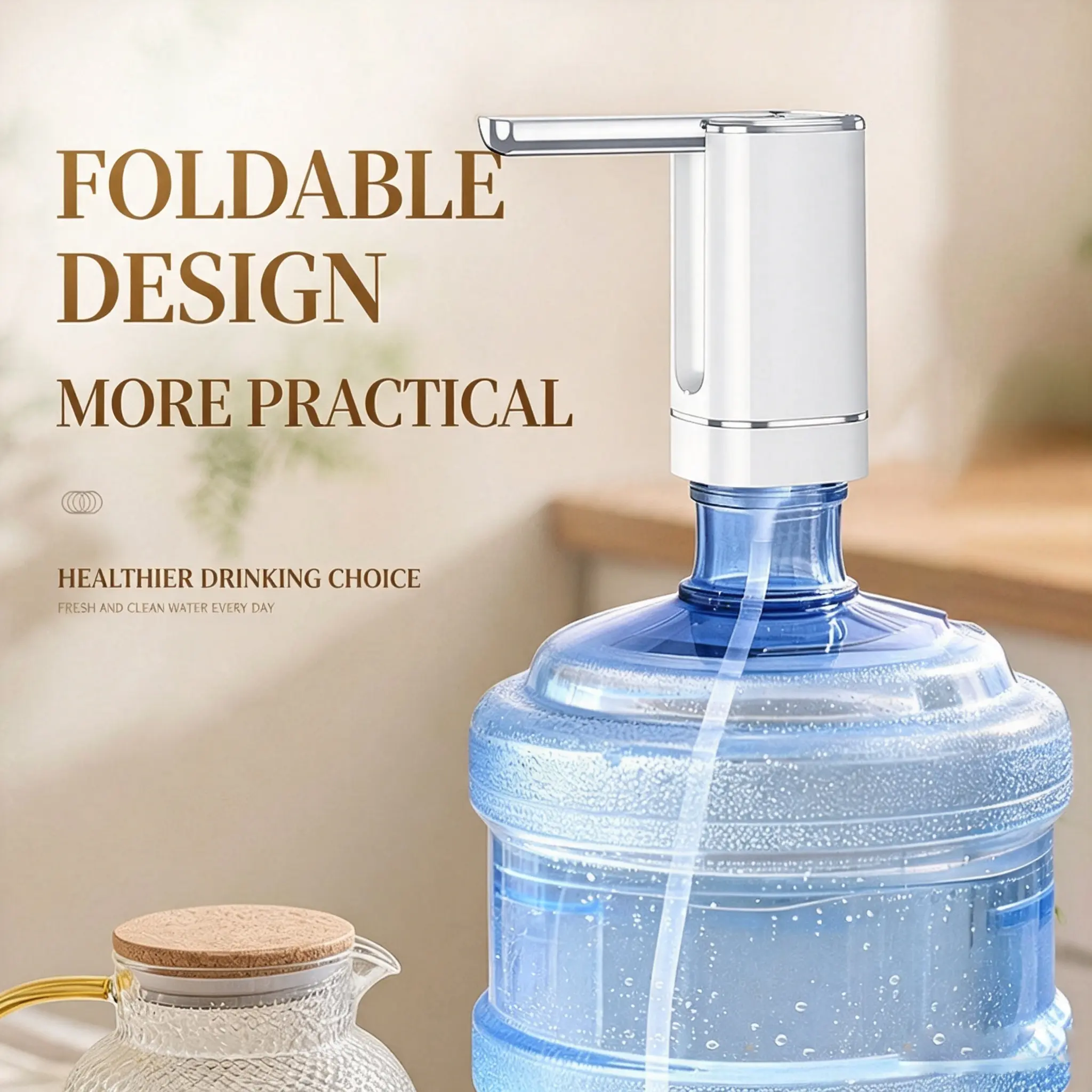 Portable Rechargeable Electric Bottled Water Dispenser Pump, Foldable Dust-Proof Design, 3 Adjustable Water Flow Modes, Type-C Charging, Fits All Sizes Bottled Water, Long Battery Life, Ideal For Home, Kitchen, Office & Outdoor Camping