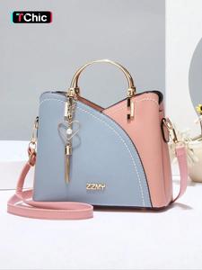 colorblock pu leather handbags for women, elegant fashion zipper shoulder bag with heart & tassel charm, handbag for school, casual versatile high-quality daily trendy commuter bag, unique bags, mother's day gift, ladies purse